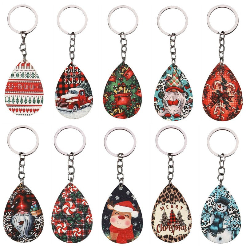 Wholesale Wooden Water Drop Christmas Keychains